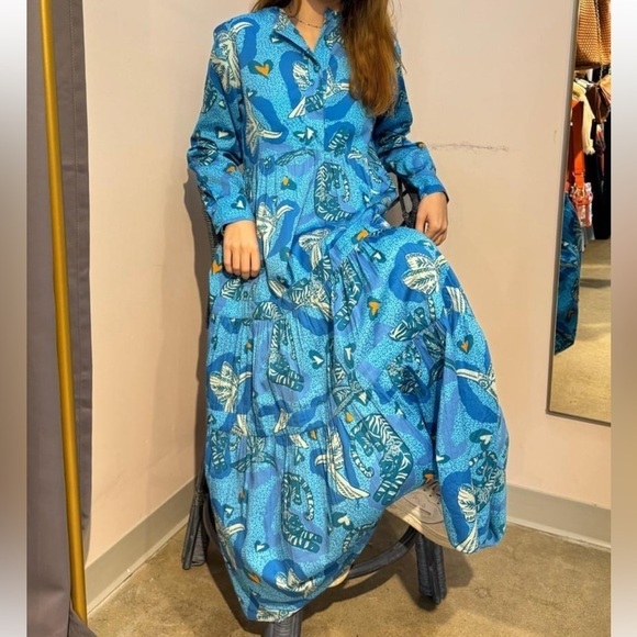 Brand new BRITTON COURT Jungle Safari blue print maxi DRESS size medium women’s - Picture 9 of 9